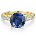 thumbnail image 3 of Gem Stone King 14K Yellow Gold Blue Created Sapphire and Lab Grown Diamond Engagement Ring for Women | 4.31 Cttw | Round 10MM | Gemstone September Birthstone | Size 8, 3 of 6