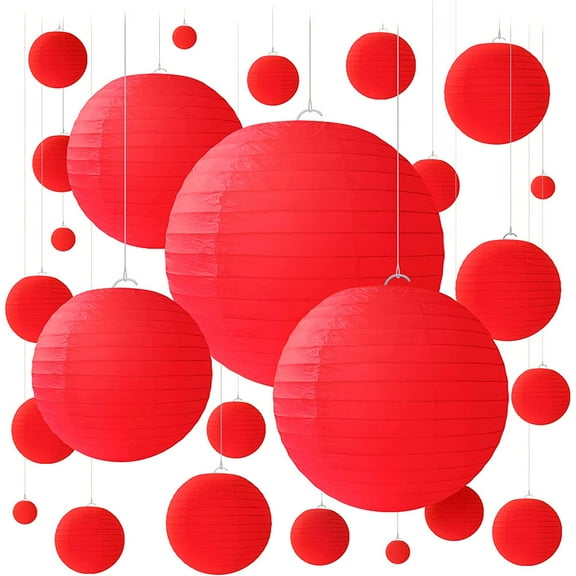 WHAMVOX  25 Pcs Chinese New Year Party Decorations Lantern with Lights for Wedding Child Red
