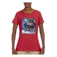 thumbnail image 2 of Wolves and the Moon in the Winter Night | Womens Animal Lover Graphic T-Shirt, Red, 2XL, 2 of 3