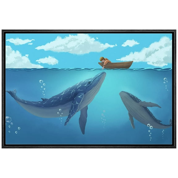 wall26 Framed Canvas Print Wall Art Trout Fish on Granite Background Marine Life Animals Digital Art Realism Nautical Scenic Colorful Ultra for Living Room, Bedroom, Office - 16"x24" Black