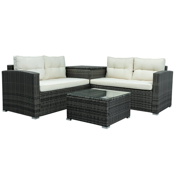 Gray Wicker Patio Furniture Sets on for Backyard, 2020 Upgrade New 4 ...