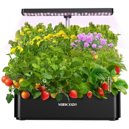 SUNCOZE 12 Pods Hydroponic Growing System Indoor Herb Garden Germination Starter Kit Black