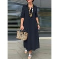 thumbnail image 2 of Frontwalk Women Casual Shirt Dress Long Sleeve Maxi Dresses Button Down Baggy Blouse Dress Navy Blue L, 2 of 3