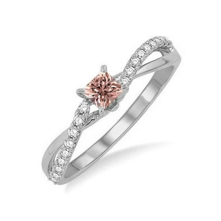 1 Carat Princess cut Morganite and Diamond Engagement Ring in 14k White Gold affordable morganite and diamond engagement ring