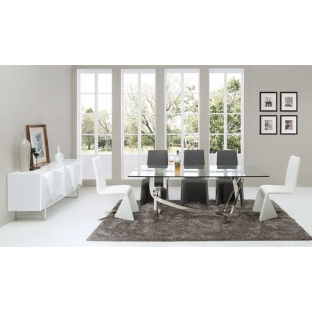 Modern Stainless Steel&Glass Dining Table 7Pcs Contemporary VIG Modrest Adelaide