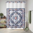 thumbnail image 6 of No Hook Shower Curtain with Built-in Rings - Retro Boho Washable Waterproof Fabric Bathroom Curtains for Hotel,Rentals, 72 X 84 Inch Extra Long , Aztec Southwest Tribal Floral Pattern Orange Blue, 6 of 9
