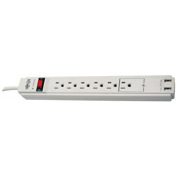 Tripp Lite TLP606USB 990 Joules 6-Outlet Surge Protector, 2x USB Charging Ports, Gray Housing