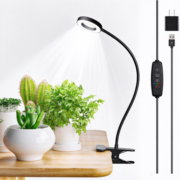 Behome Grow Light for Indoor Plants, Gooseneck Clip-on Plant Light with 3 Light Modes & 10 Brightness Levels, Grow Lamp with 3/6/12H Auto Timer for Seedlings, Small Potted Plants