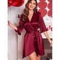 thumbnail image 6 of Avidlove Women's Satin Robe Ruffle Sleeve Short Belted Kimono Bathrobe Lingerie Bridesmaids Sleepwear, 6 of 8