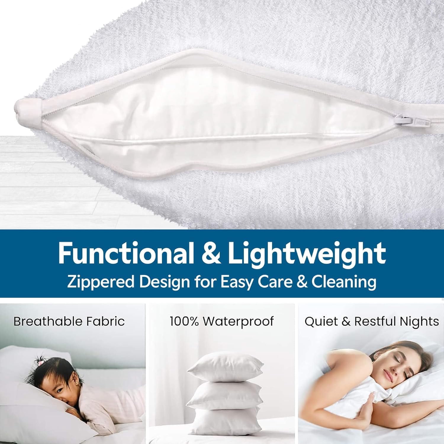 Guardmax Terry Cotton Waterproof 24x24 Size - Zippered Bed Bug Pillow Protector 4 Pack - Hypoallergenic Pillow Case Cover Protects from Bedbug, Dust Mite, and Liquid Spills