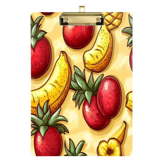 Featured Fruit Design 12.5x9in Clipboard, Durable Acrylic with Metal Clip and Wall Hook for Office or Classroom