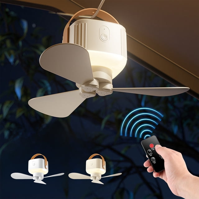 YYV Gifts Multifunctional Rechargeable Lighted Ceiling Fan with Table and Wall Mount Options Remote-Controlled Portable Camping Fan with LED Lights Multi-Use Outdoor Indoor Fan