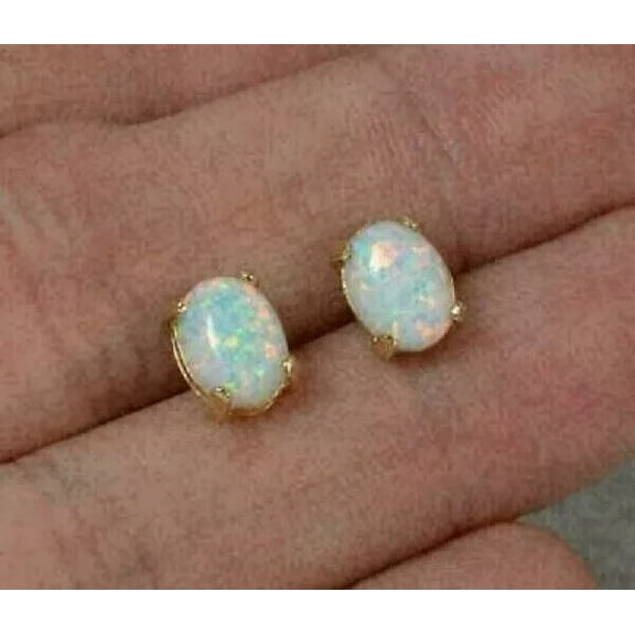 Attractive Solitaire Stud Earrings 2CT Oval Cut Fire Opal Stud Earrings 14K Yellow Gold Finish Silver
