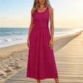 thumbnail image 2 of XAOFW Women's Summer Dresses Solid Color Sleeveless Scoop Neck Tank Dress With Pockets Party Night Soft Comfortable Sundresses, 2 of 4