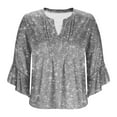 thumbnail image 5 of Viluyesy V-Neck T-Shirt for Womens 3/4 Sleeves Shirt Tops Loose Blouse Gray Size M, 5 of 5