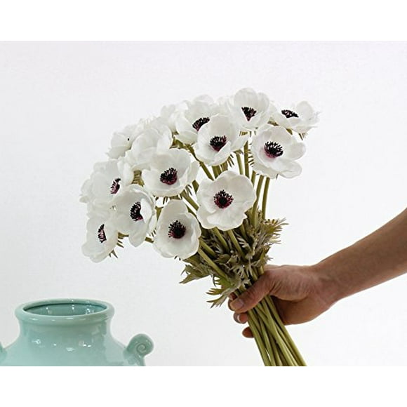 5Pcs Artifical Real Touch PU Anemone Flower Bouquet Room Home Decor (White)