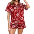 thumbnail image 5 of Enjoytime Christmas Women's Sleepwear Print Notch Collar Short Sleeve Shirts Shorts 2 Piece Loungewear Set Casual Button Down Pajamas, 5 of 7