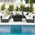 thumbnail image 2 of Patiojoy 9 PCS Rattan Dinning Set Wicker Sofa w/Propane Gas Fire Pit 60,000 Btu Heater Off White, 2 of 10
