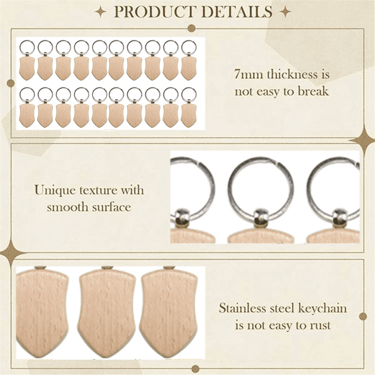 50 Pieces Blank Wooden Key Tag Key Engraving Blanks Unfinished Wood Keychain Key Ring Key Tags for DIY Crafts Style 3
