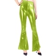 thumbnail image 6 of XUNKUSGA Women's Pants Trendy Metallic Shiny Bell Bottoms Yoga Pants Fashion Slim Fitted High Waist Leather Leggings Flare Pants for Party,Vacation,Dating Green, 6 of 8