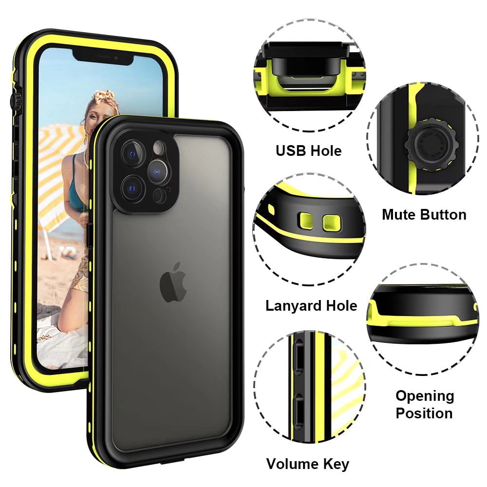 IP68 Waterproof Case for iPhone 12 Pro Max Underwater with Screen Protector Heavy Duty Full Body Protection Compatible Wireless Charging (6.7" Yellow)