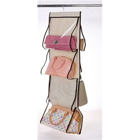 Ybmhome Hanging Closet 8 Pocket Handbag Holder Rack Organizer Purse Storage, Natural/Brown Trim with Clear Pockets 2208