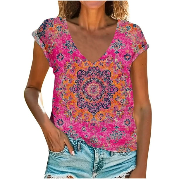 Pantalones Cortos para las Mujeres Sexy Impreso Camiseta de Manga Corta, de Moda Cuello Redondo Suéter Superior