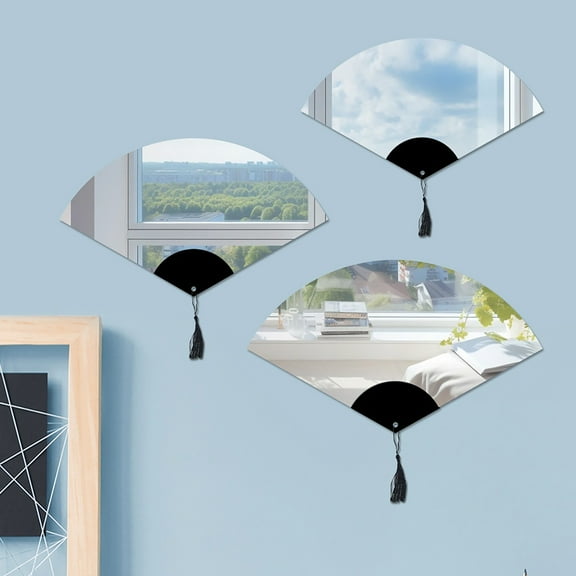 Xoiie Home Decor Room Decor Fan Mirror Wall Mirror Decor, 8 in Fan-Shaped Small Metal Decorative Mirrors for Home Office Living Room, Boho Hanging Wall Art Sculpture for Home