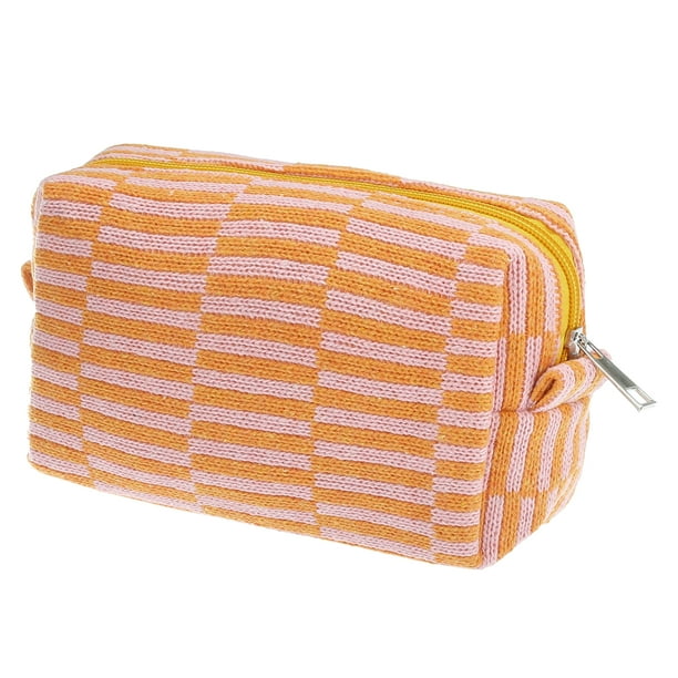 1 Pc Bolsa de Maquillaje de Tejer Portátil para Mujeres para Vacaciones y Viajes de Negocios Naranja Rosa