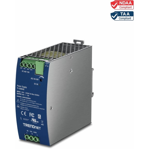TRENDnet TI-S48048 480W, 48 – 56V DC, 10A AC to DC DIN-Rail Power Supply with PFC Function