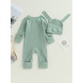 thumbnail image 4 of Wassery Baby Boy Jumpsuit Long Sleeve Zip Up Ribbed Romper Overalls with Hat 3 6 12 18 Months Infant Boys Fall Long Pants Outfits, 4 of 8