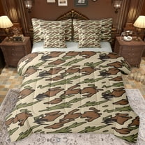 Homewish Retro Camo Camouflage 7-Piece Bedding Comforter Set,Rustic Farmhouse King Bedding Sets,Green Brown Beige Bed Sheets For Teens,Microfiber Bedroom Decor Reversible