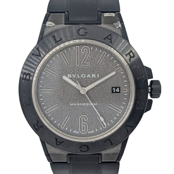 Pre-Owned BVLGARI Diagono Magnesium Date Ceramic Gray Dial Rubber Black Automatic Men's Watch...