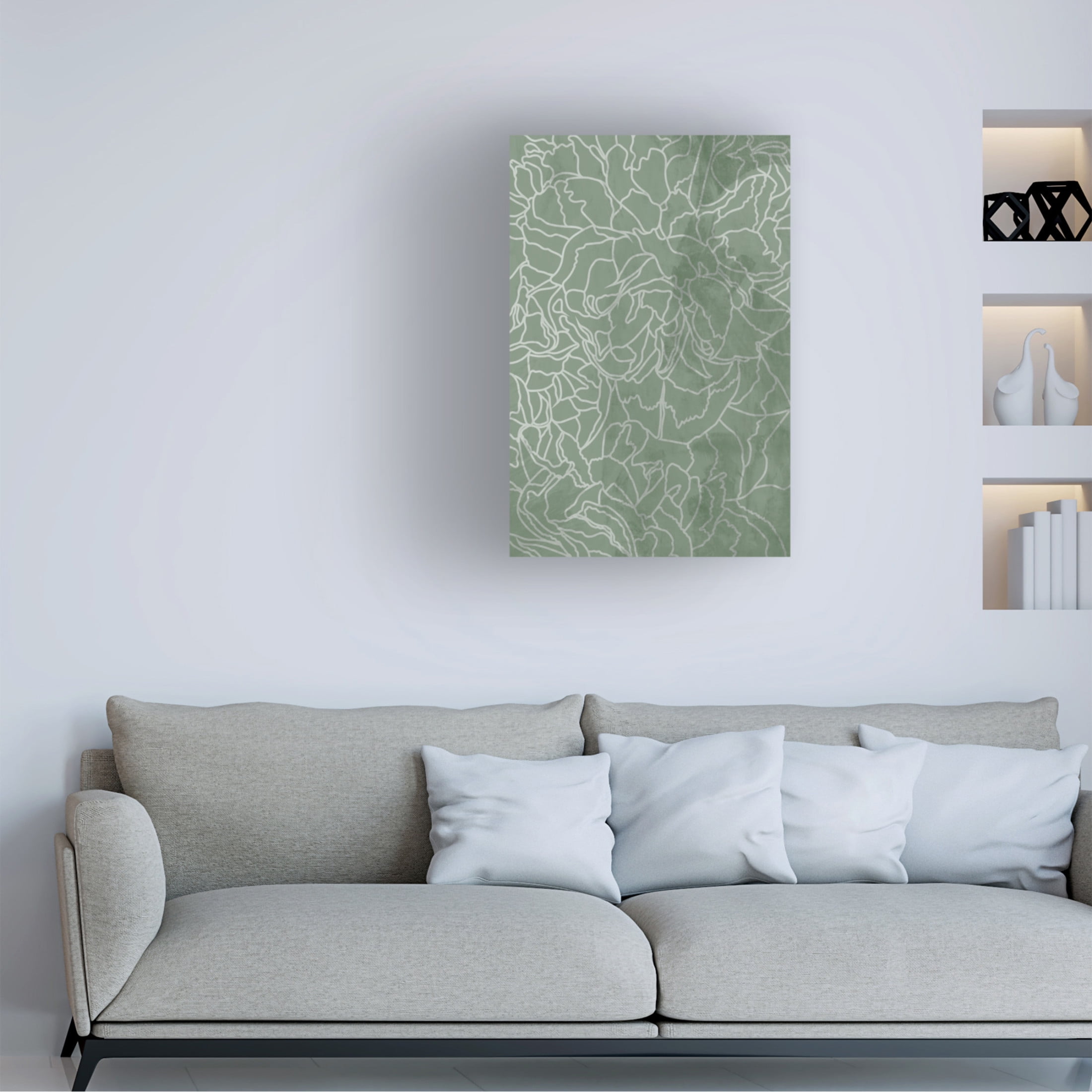 Trademark Fine Art Sarah Manovski  Abstract sage green line drawing flowers Canvas Wall Art