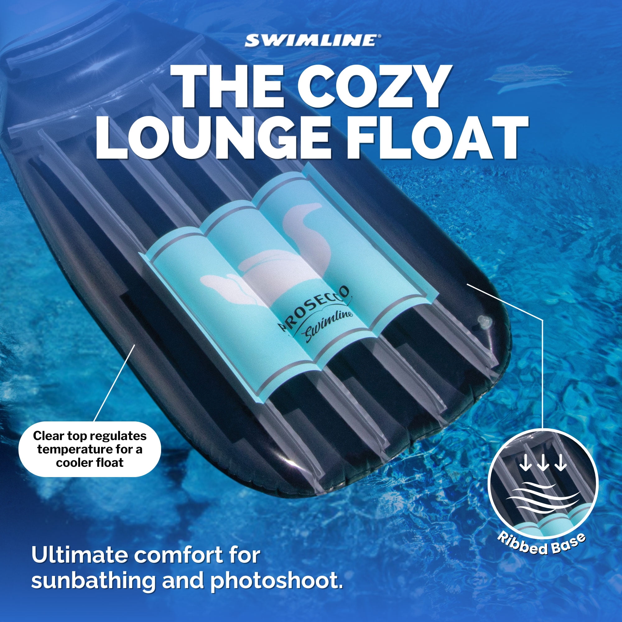 Swimline 90650 Giant 86" Inflatable Prosecco Bottle Pool Float or Lake Raft Lounger for 1 Person, Gray & Blue
