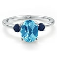 thumbnail image 3 of Gem Stone King 14K White Gold Swiss Blue Topaz and Blue Sapphire Engagement Ring for Women | 2.55 Cttw | Oval Checkerboard 9X7MM | Gemstone November Birthstone | Size 6, 3 of 6