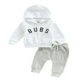 thumbnail image 1 of Newborn 2Pcs Outfits  Capital Letter Print Long Sleeve Hooded Pullover + Elastic Drawstring Side Pockets Trousers, 1 of 7