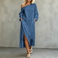 thumbnail image 2 of Vynhevius Oversized Womens Dresses Off Shoulder Slit Hem Loose Fit Long Sleeve Solid Dresses, 2 of 5