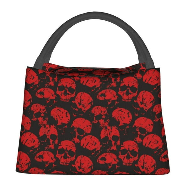 Fotbe Red Skulls Bolsa Térmica Portátil con Estampado, Bolsa de Entrega de Alimentos Aislada, Bolsa Reutilizable de Gran Capacidad para Comidas y Supermercado