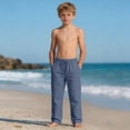 thumbnail image 5 of UQJfacai Boys Linen Pants Kids Baggy Summer Beach Yoga Pants Loose Fit Elastic Waist Drawstring Casual Trousers with Pockets 4-14 Years, 5 of 9