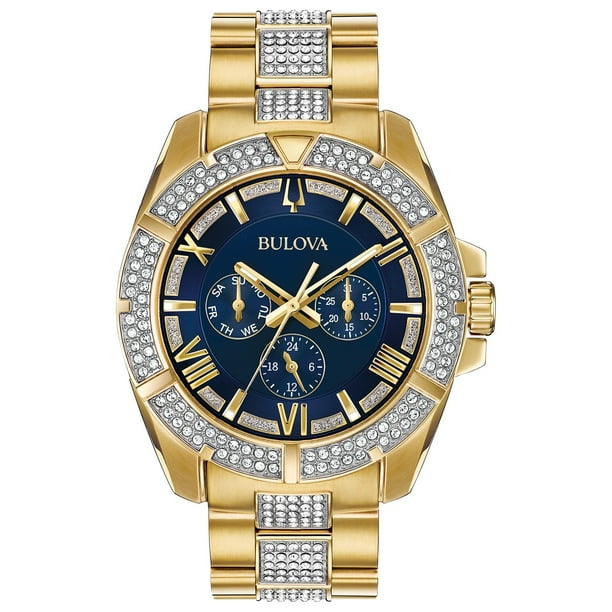 Bulova Bulova Men's Goldtone Crystal Watch with MultiFunction Blue