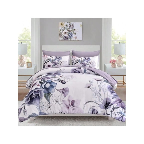Floral Comforter Set Queen Size 7 Piece Flower Bed in a Bag Elegant Soft Microfiber All Season