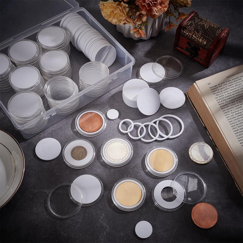 60pcs Coin Storage Box 6 Sizes Clear Coin Holder Case Plastic Coin Storage Organizer Box with Adjustable Gasket for Commemorative Coin Collection Supplies 20/25/30/35/40/46 mm Mixed Color