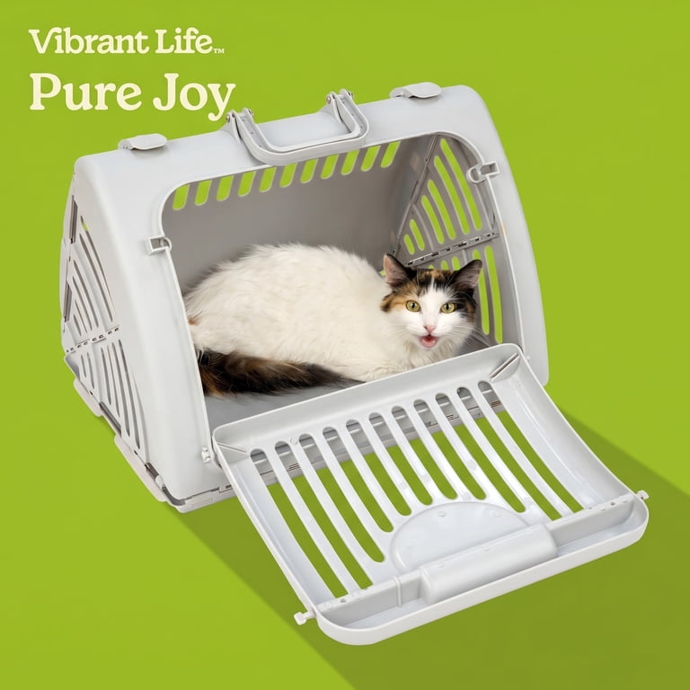 Vibrant Life Foldable Plastic Travel Cat Carrier Gray, Ventilated