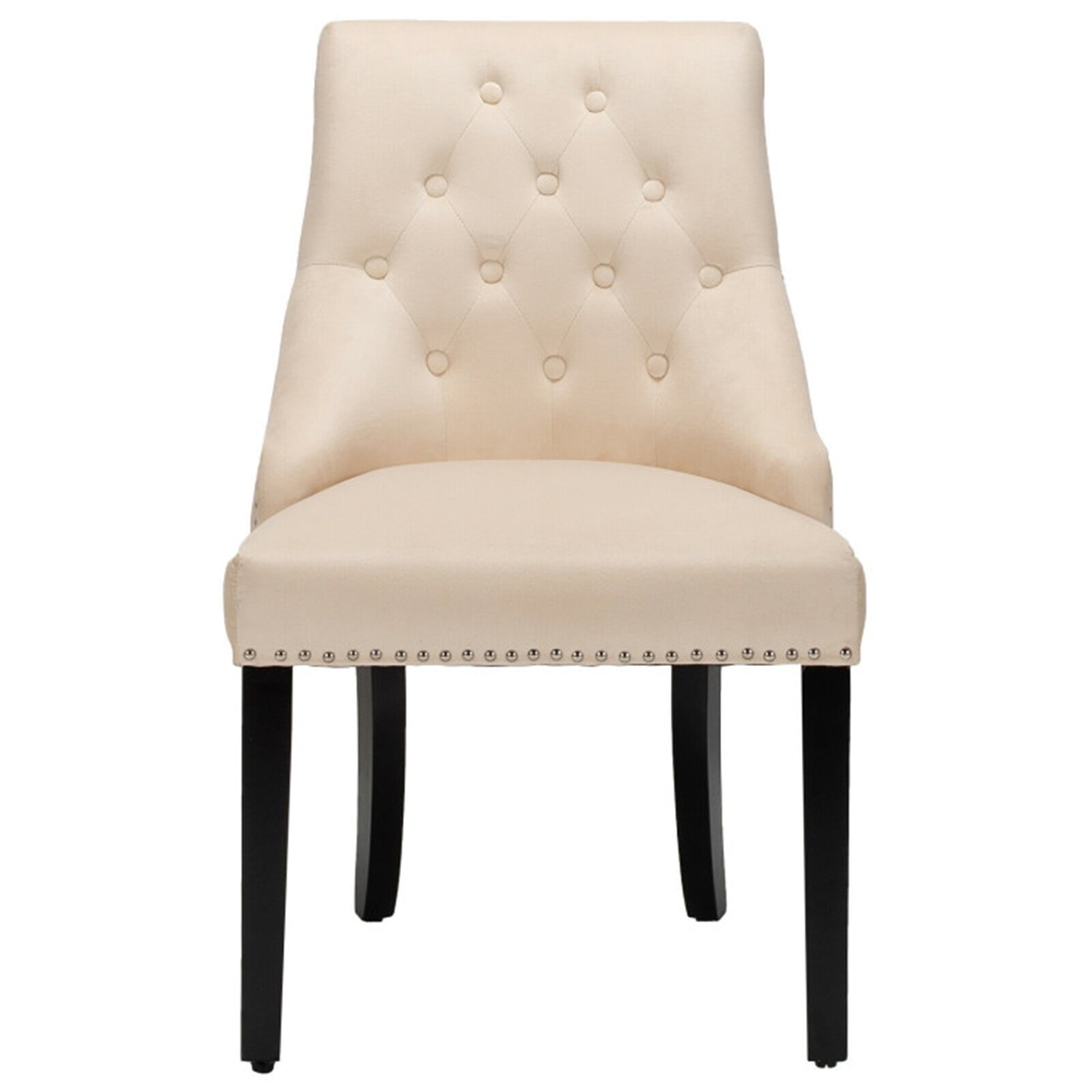 Demi Bonn Modern Upholstered Button-Tufted Dining Chair with Naild Trim and Backrest, Beige