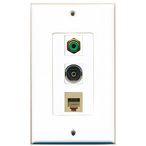 RiteAV - 1 Port RCA Green and 1 Port Phone RJ11 RJ12 Beige and 1 Port Toslink Decorative Wall Plate Decorative