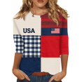 thumbnail image 2 of KDDYLITQ United States 250th Anniversary Shirts for Women 4th July Red White Blue 3/4 Sleeve Tops Causal Usa Star Stripes Fourth Of July Blouses National Flag Print Cute Crew Neck T-Shirts Navy 2XL, 2 of 6