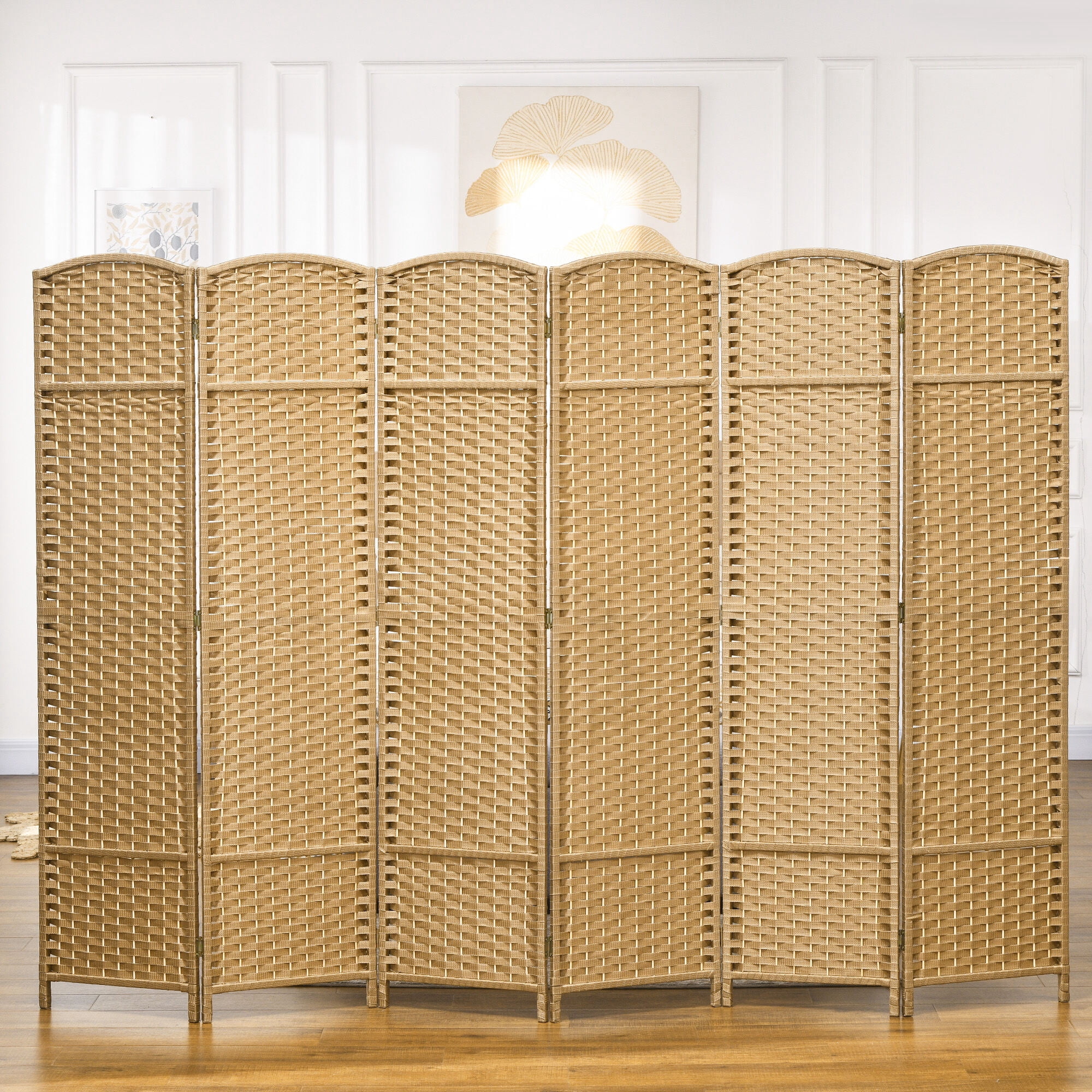 DUOSONG Homcom Room Divider, 6 Panel Folding Privacy Screen, 5.6' Tall Freestanding Wall Partition For Home Office, Bedroom, Nature Wood Natural Wood Polypropylene Privacy Screens