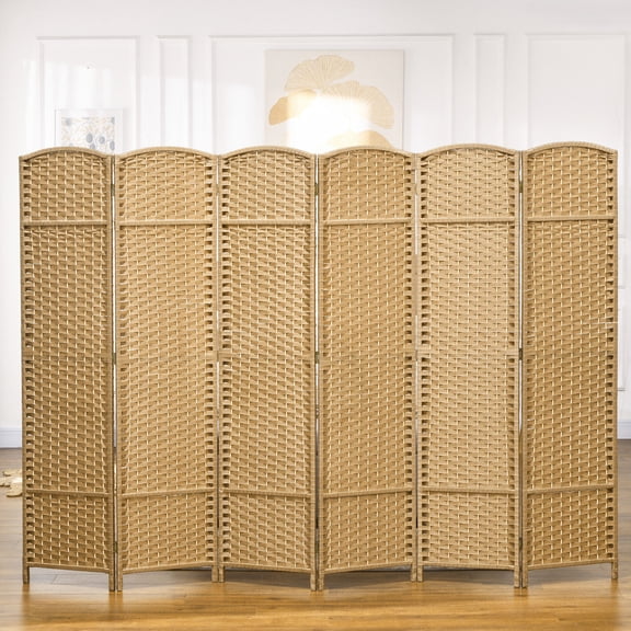 Privacy Screen HOMCOM Room Divider, 6 Panel Folding Privacy Screen, 5.6' Tall Freestanding Wall Partition for Home Office, Bedroom, Nature Wood,Partition Screen