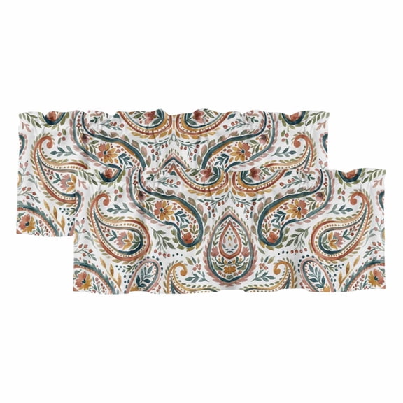 2 Pack Valances for Windows, Paisley Flower Window Valances for Living Room/Bedroom/Bathroom, Spring Watercolor Floral Leaf Plant Light Filtering Kitchen Curtain Valance Window Treatment 60"W x18" L
